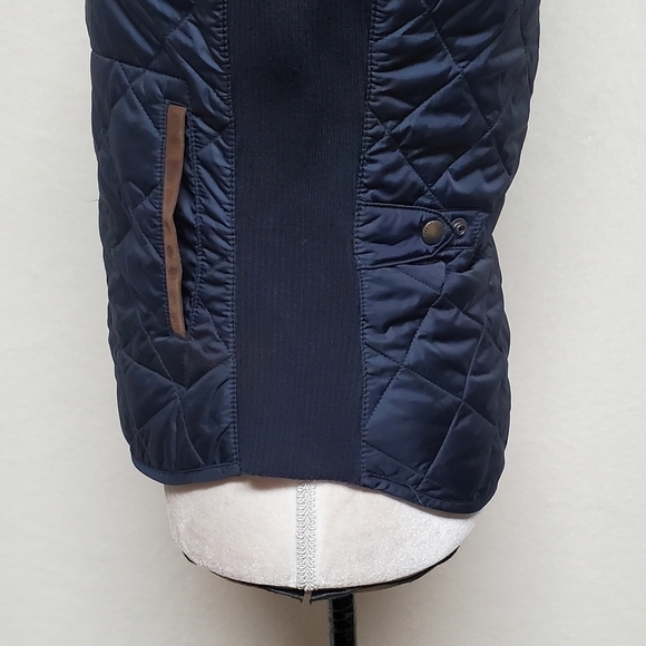 VINTAGE Polo Ralph Lauren Navy Blue Quilted Faux Suede Logo Crest Puffer Vest XS - Picture 11 of 16